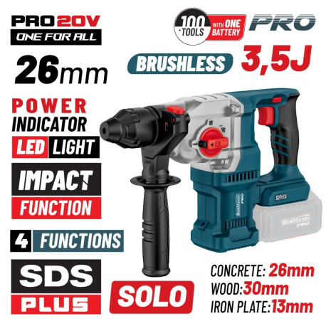 BORMANN Pro BBP5315 ΠΝΕΥΜΑΤΙΚΟ ΣΚΑΠΤΙΚΟ ΜΠΑΤΑΡΙΑΣ SDS-PLUS Brushless 20V, 3.5J SOLO (083016)