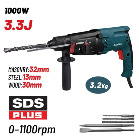 BORMANN BPH3015 ΣΚΑΠΤΙΚΟ ΠΙΣΤΟΛΕΤΟ ΠΕΡΙΣΤΡΟΦΙΚΟ SDS-PLUS, 1000W, 3.3J, 0-1100rpm & Βαλίτσα (083856)